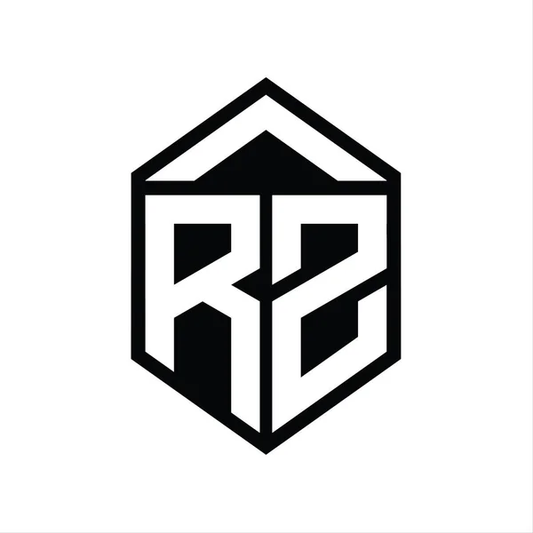 Rzレターロゴモノグラムシンプルな六角形シールドシェイプ単離スタイルデザインテンプレート — ストック写真