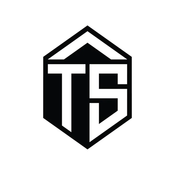 Tsレターロゴモノグラムシンプルな六角形シールドシェイプ単離スタイルデザインテンプレート — ストック写真