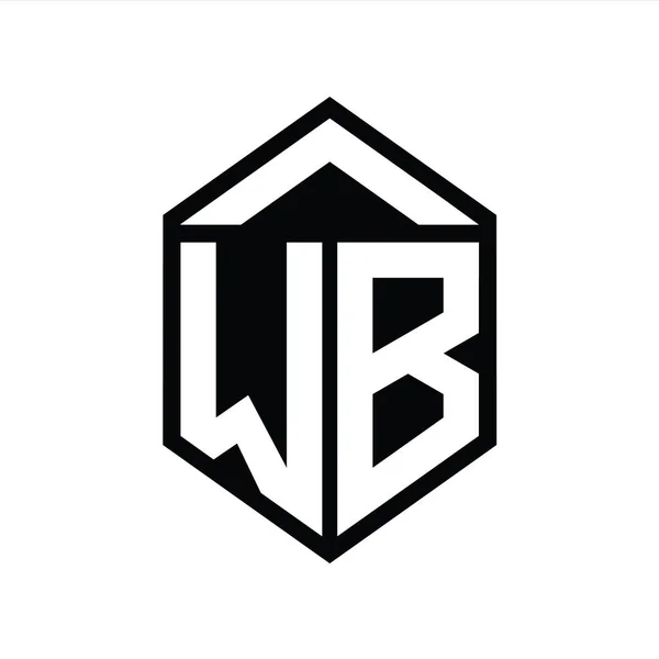 Wbレターロゴモノグラムシンプルな六角形シールドシェイプ単離スタイルデザインテンプレート — ストック写真