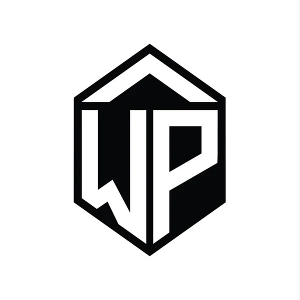 Wpレターロゴモノグラム シンプルな六角形シールドシェイプ 孤立したスタイルデザインテンプレート — ストック写真