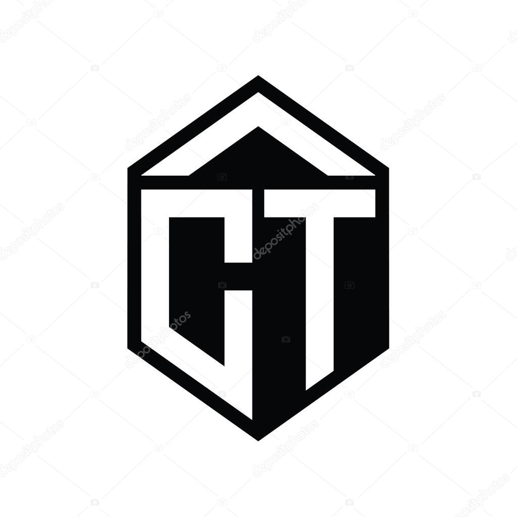 CT Letter Logo monogram simple hexagon shield shape isolated style design template
