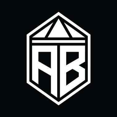AB Harfi Logo monogramı. Üçgen izole edilmiş stil şablonu ile basit altıgen kalkan şekli.