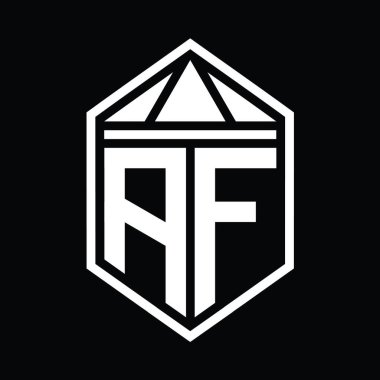 AF Harfi Logo monogramı, üçgen izole edilmiş biçim şablonu ile basit altıgen kalkan şekli