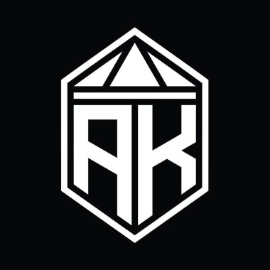 AK Harfi Logosu monogramı, üçgen izole edilmiş stil şablonu ile basit altıgen kalkan şekli