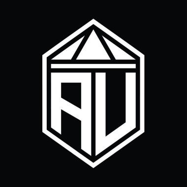AU Letter Logo monogramı üçgen izole edilmiş stil şablonu ile basit altıgen kalkan şekli