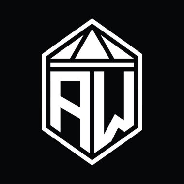 AW Harf Logosu basit altıgen kalkan şekli ve üçgen izole edilmiş stil tasarım şablonu