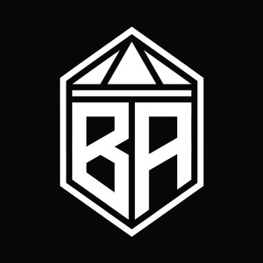 BA Harfi Logo monogramı. Üçgen izole edilmiş stil şablonu ile basit altıgen kalkan şekli.