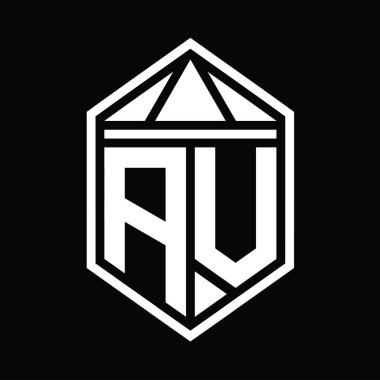 AV Letter Logo monogramı üçgen izole stil şablonu ile basit altıgen kalkan şekli