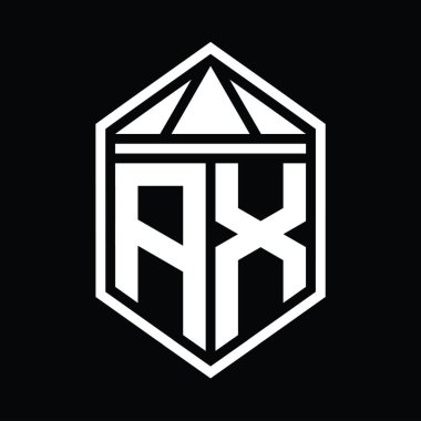 AX Harfi Logo monogramı, üçgen izole edilmiş stil şablonu ile basit altıgen kalkan şekli