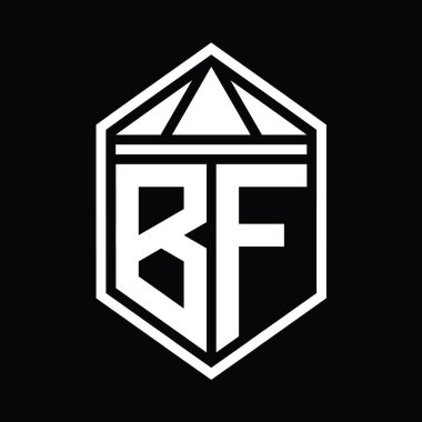 BF Harfi Logo monogramı, üçgen izole edilmiş biçim şablonu ile basit altıgen kalkan şekli