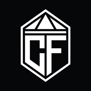 CF Harf Logosu basit altıgen kalkan şekli ve üçgen izole edilmiş stil tasarım şablonu