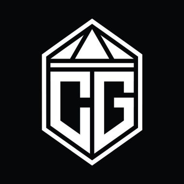 CG Harf Logosu basit altıgen kalkan şekli ve üçgen izole edilmiş stil tasarım şablonu