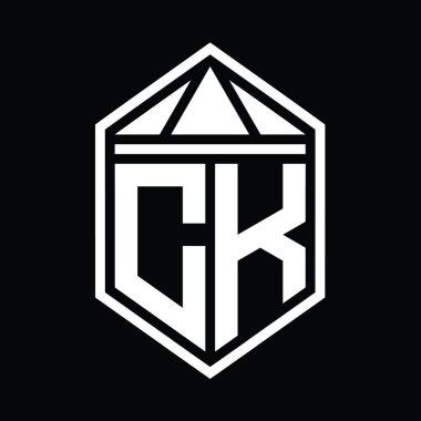 CK Harfi Logo monogramı. Üçgen izole edilmiş biçim şablonu ile basit altıgen kalkan şekli.