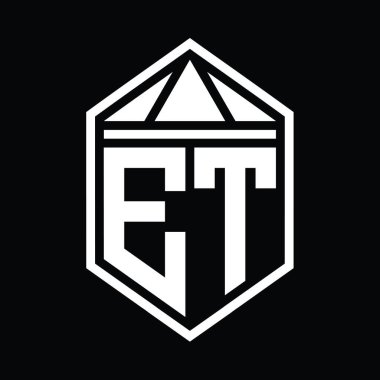 ET Harfi Logo monogramı, üçgen izole edilmiş biçim şablonu ile basit altıgen kalkan şekli