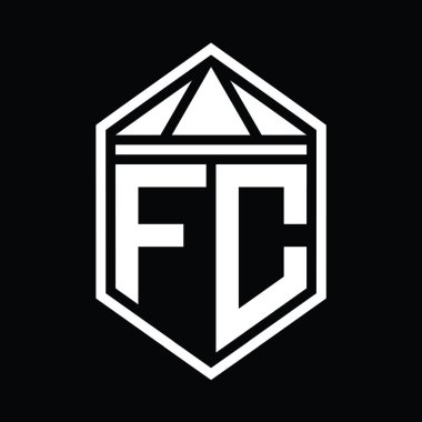 FC Letter Logo monogramı üçgen izole edilmiş stil şablonu ile basit altıgen kalkan şekli