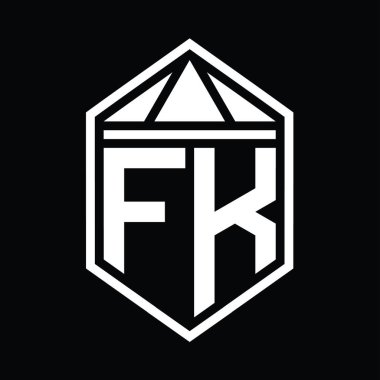 FK Letter Logo monogramı üçgen izole edilmiş stil şablonu ile basit altıgen kalkan şekli