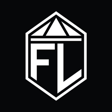 FL Letter Logo monogramı üçgen izole edilmiş stil şablonu ile basit altıgen kalkan şekli