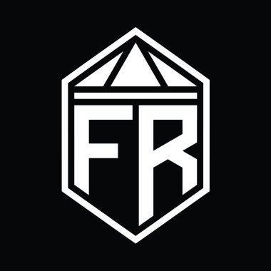FR Letter Logo monogramı üçgen izole edilmiş stil şablonu ile basit altıgen kalkan şekli