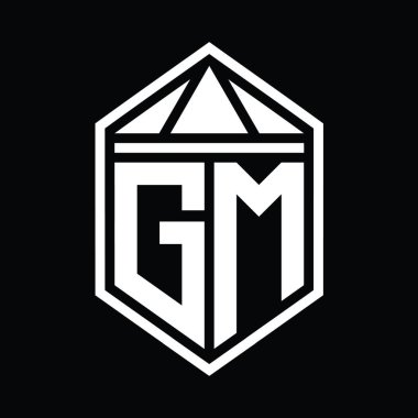 GM Harf Logosu basit altıgen kalkan şekli ve üçgen izole edilmiş stil tasarım şablonu