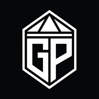 GP Harf Logosu basit altıgen kalkan şekli ve üçgen izole edilmiş stil tasarım şablonu