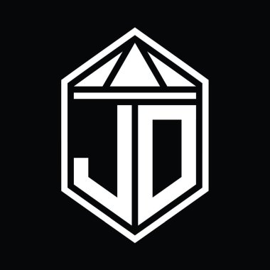 JD Letter Logo monogramı üçgen izole edilmiş stil şablonu ile basit altıgen kalkan şekli