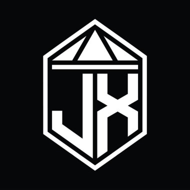 JX Harf Logosu basit altıgen kalkan şekli ve üçgen izole edilmiş stil tasarım şablonu