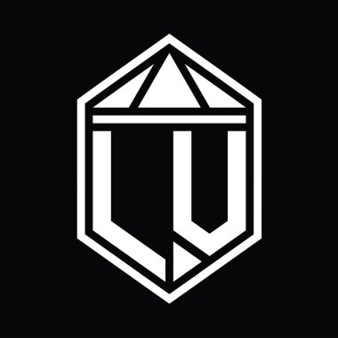 LV Letter Logo monogramı üçgen izole stil şablonu ile basit altıgen kalkan şekli
