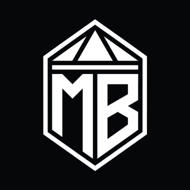 MB Harf Logosu basit altıgen kalkan şekli ve üçgen izole edilmiş stil tasarım şablonu