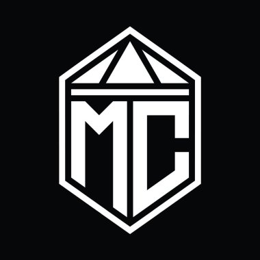 MC Harf Logosu basit altıgen kalkan şekli ve üçgen izole edilmiş stil tasarım şablonu
