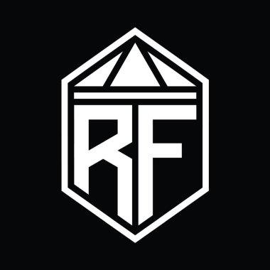 RF Letter Logo monogramı, üçgen izole edilmiş biçim şablonu ile basit altıgen kalkan şekli