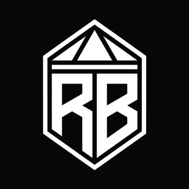 RB Harf Logosu basit altıgen kalkan şekli ve üçgen izole edilmiş stil tasarım şablonu