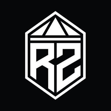 RZ Harf Logosu basit altıgen kalkan şekli ve üçgen izole edilmiş stil şablonu