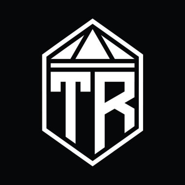 TR Letter Logo monogramı üçgen izole stil şablonu ile basit altıgen kalkan şekli