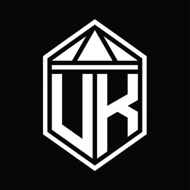 Birleşik Krallık Harf Logosu monogramı. Üçgen izole edilmiş biçim şablonu ile basit altıgen kalkan şekli.
