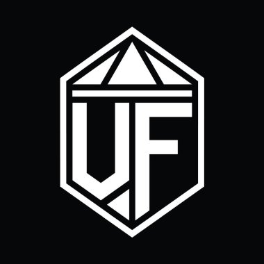 VF Harf Logosu basit altıgen kalkan şekli ve üçgen izole edilmiş stil tasarım şablonu