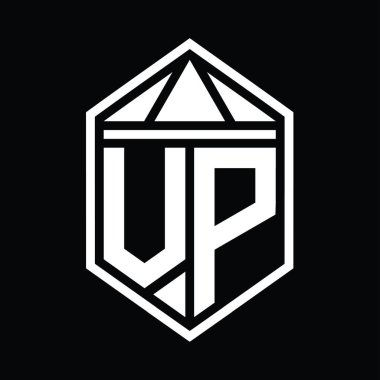 VP Harf Logosu basit altıgen kalkan şekli ve üçgen izole edilmiş stil tasarım şablonu