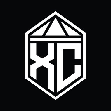 XC Harf Logosu basit altıgen kalkan şekli ve üçgen izole edilmiş stil tasarım şablonu