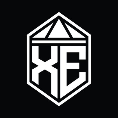 XE Letter Logo monogramı üçgen izole edilmiş stil şablonu ile basit altıgen kalkan şekli