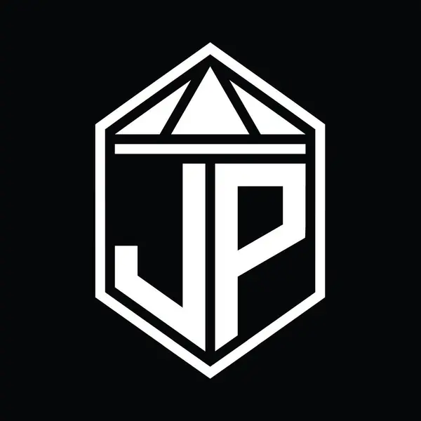 Jpレターロゴモノグラム シンプルな六角形のシールド形状と三角形のクラウン化されたスタイルデザインテンプレート — ストック写真