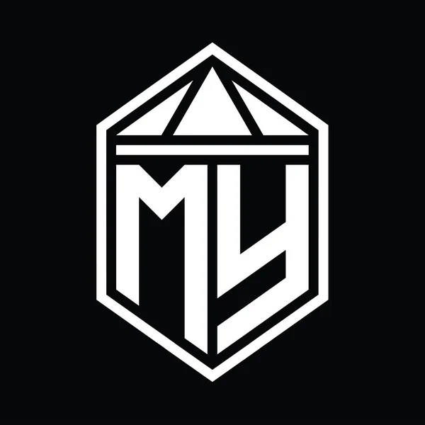 Moja List Logo Monogram Prosty Sześciokąt Tarcza Kształt Trójkątem Korony — Zdjęcie stockowe