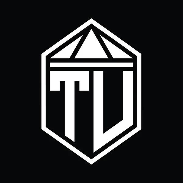 Levél Logo Monogram Egyszerű Hatszög Pajzs Alakú Háromszög Korona Elszigetelt — Stock Fotó