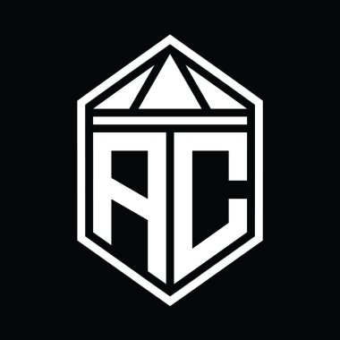 AC Harfi Logo monogramı basit altıgen kalkan şekli ve üçgen izole edilmiş stil şablonu