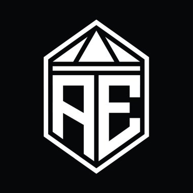 AE Letter Logo monogramı üçgen izole edilmiş stil şablonu ile basit altıgen kalkan şekli
