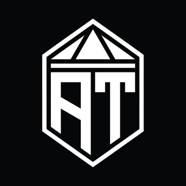 AT Harfi Logo monogramı, üçgen izole edilmiş biçim şablonu ile basit altıgen kalkan şekli