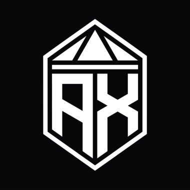 AX Harfi Logo monogramı, üçgen izole edilmiş stil şablonu ile basit altıgen kalkan şekli