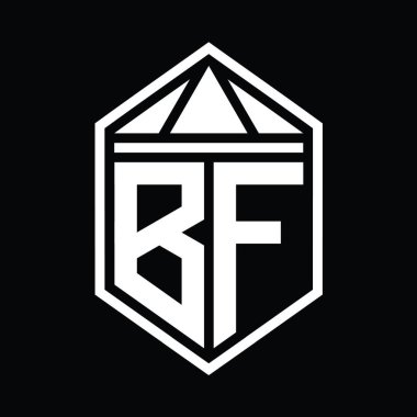 BF Harfi Logo monogramı, üçgen izole edilmiş biçim şablonu ile basit altıgen kalkan şekli