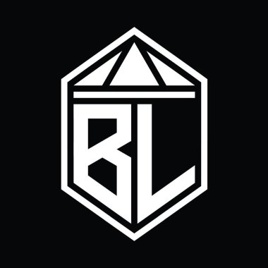 BL Letter Logo monogramı üçgen izole edilmiş stil şablonu ile basit altıgen kalkan şekli