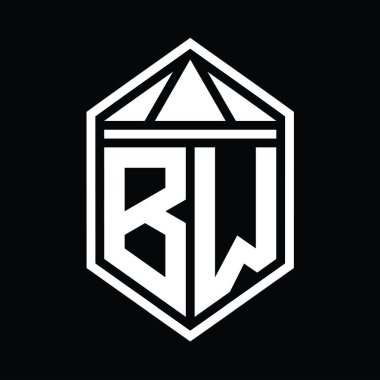 BW Harf Logosu basit altıgen kalkan şekli ve üçgen izole edilmiş stil tasarım şablonu