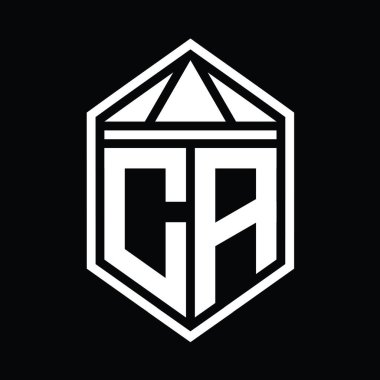 CA Harfi Logo monogramı, üçgen izole edilmiş biçim şablonu ile basit altıgen kalkan şekli