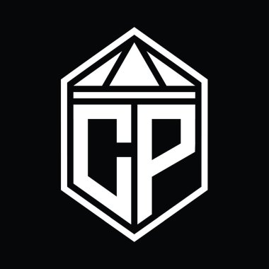 CP Harf Logosu basit altıgen kalkan şekli ve üçgen izole edilmiş stil tasarım şablonu